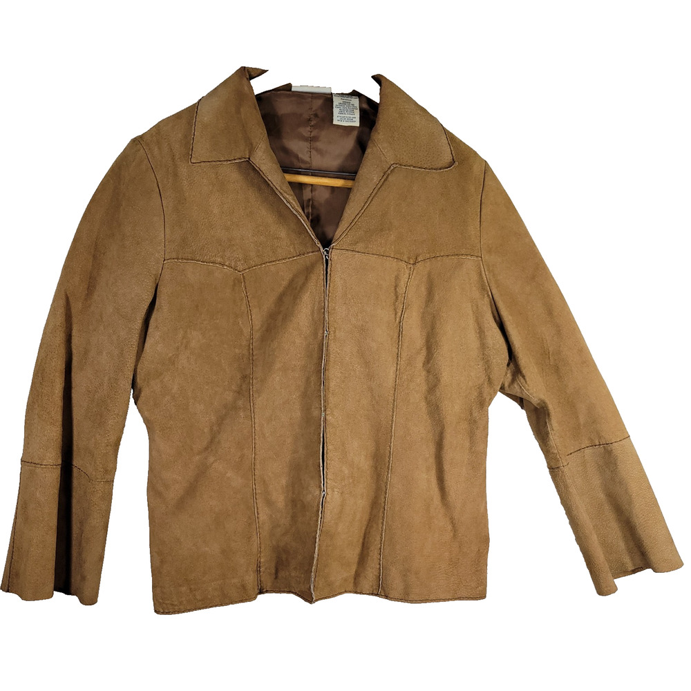 Vintage Faded Glory Womens Jacket Beige Suede Leather Retro Biker Gorpcore